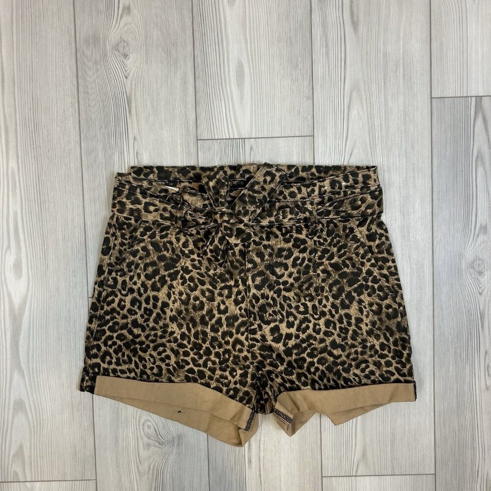 Express Size 12 Shortie High Rise Paperbag Waist Tie Leopard Print Shorts